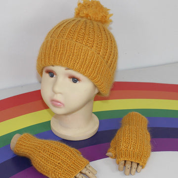 Toddler Child Aran F.Rib Bobble Beanie & Gloves