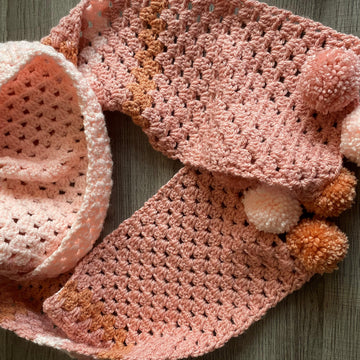 Pom Pom Granny Scarf and Head Band Set
