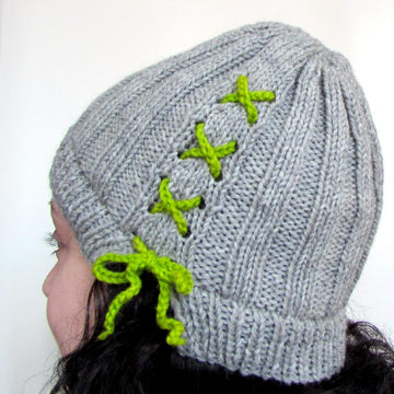 Lace Up Ribbed Beanie