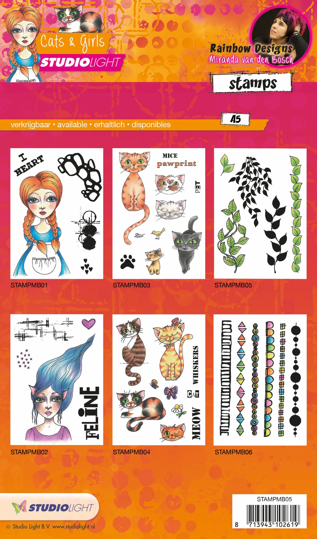 Studio Light Mixed Media Rainbow Designs Stamps - Cats & Girls-Leaves