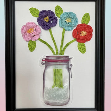 Crochet Bouquet of Flowers on Canvas