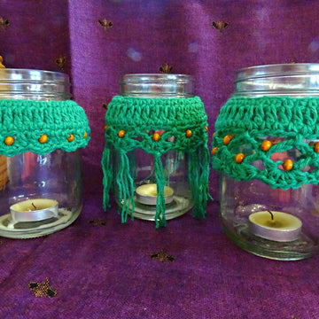 Crochet Beaded Candle Cozy Trio