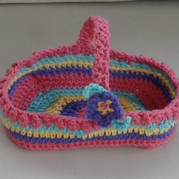 Shallow Striped Basket with Flower