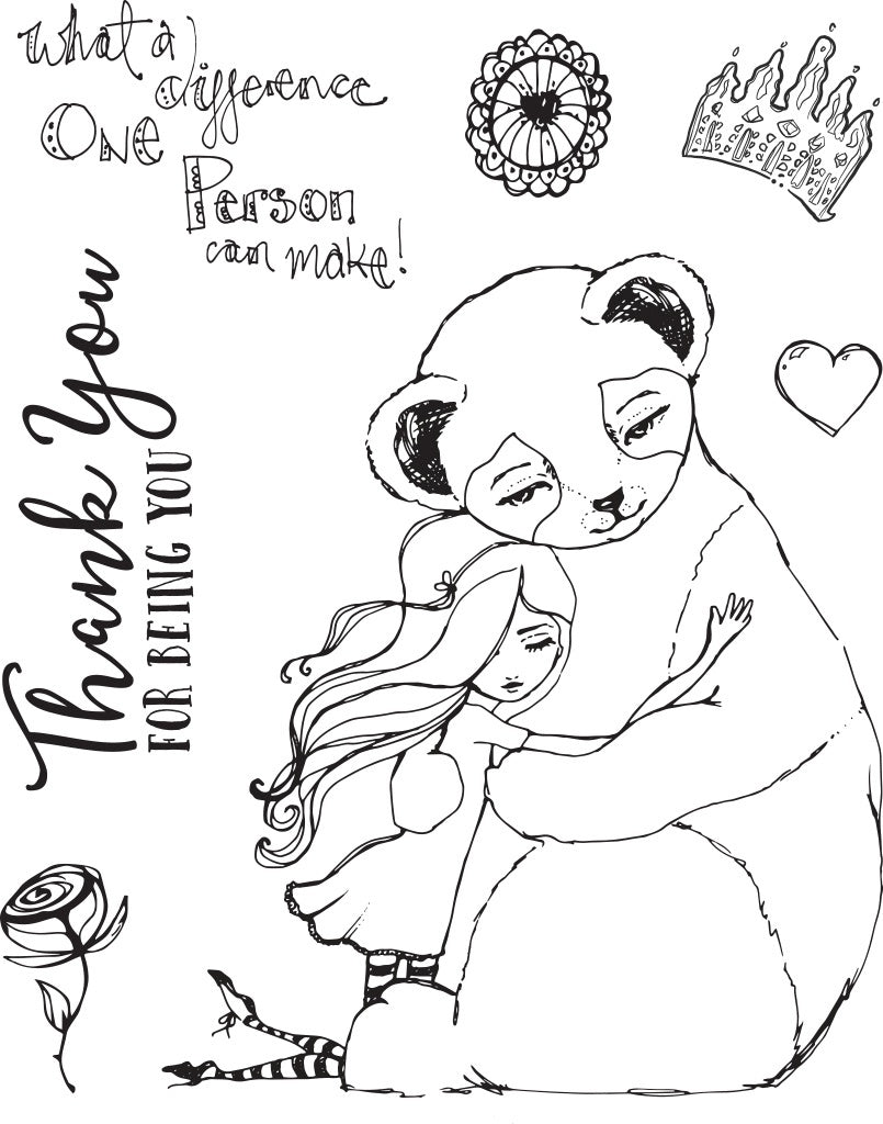 Spellbinders Jane Davenport Whimsical & Wild Collection Clear Stamps Set - Panda Thank You