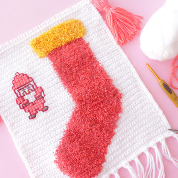 Christmas Fuzzy Sock Crochet Wall Hanging