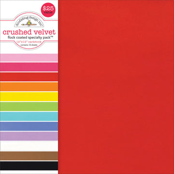 Doodlebug Single-Sided Specialty Cardstock Pack 12"X12" 12/P - Flocked Crushed Velvet, 12 Colors/1 Each