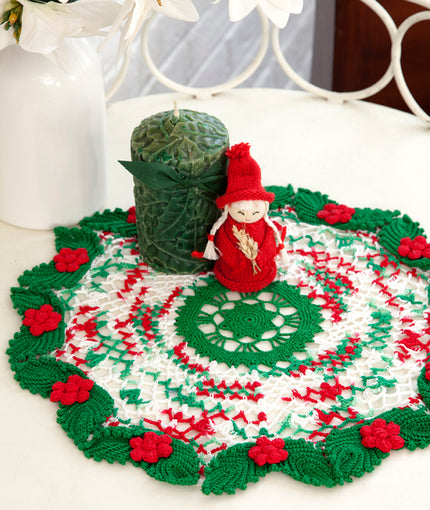Holly & Lace Doily in Red Heart Aunt Lydia's Classic Crochet Thread Size 10 Solids - LC2632