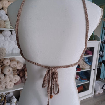 STONE BEIGE CROCHET HALTER TOP