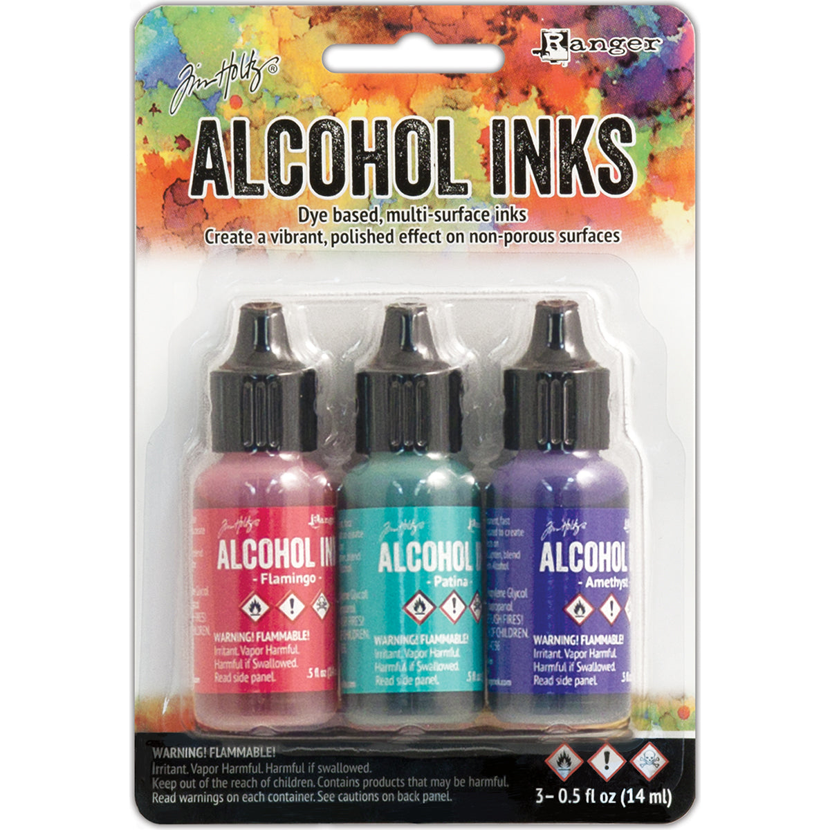 Ranger Tim Holtz Alcohol Ink .5oz 3/Pkg - Beach Deco-Flamingo/Patina/Amethyst