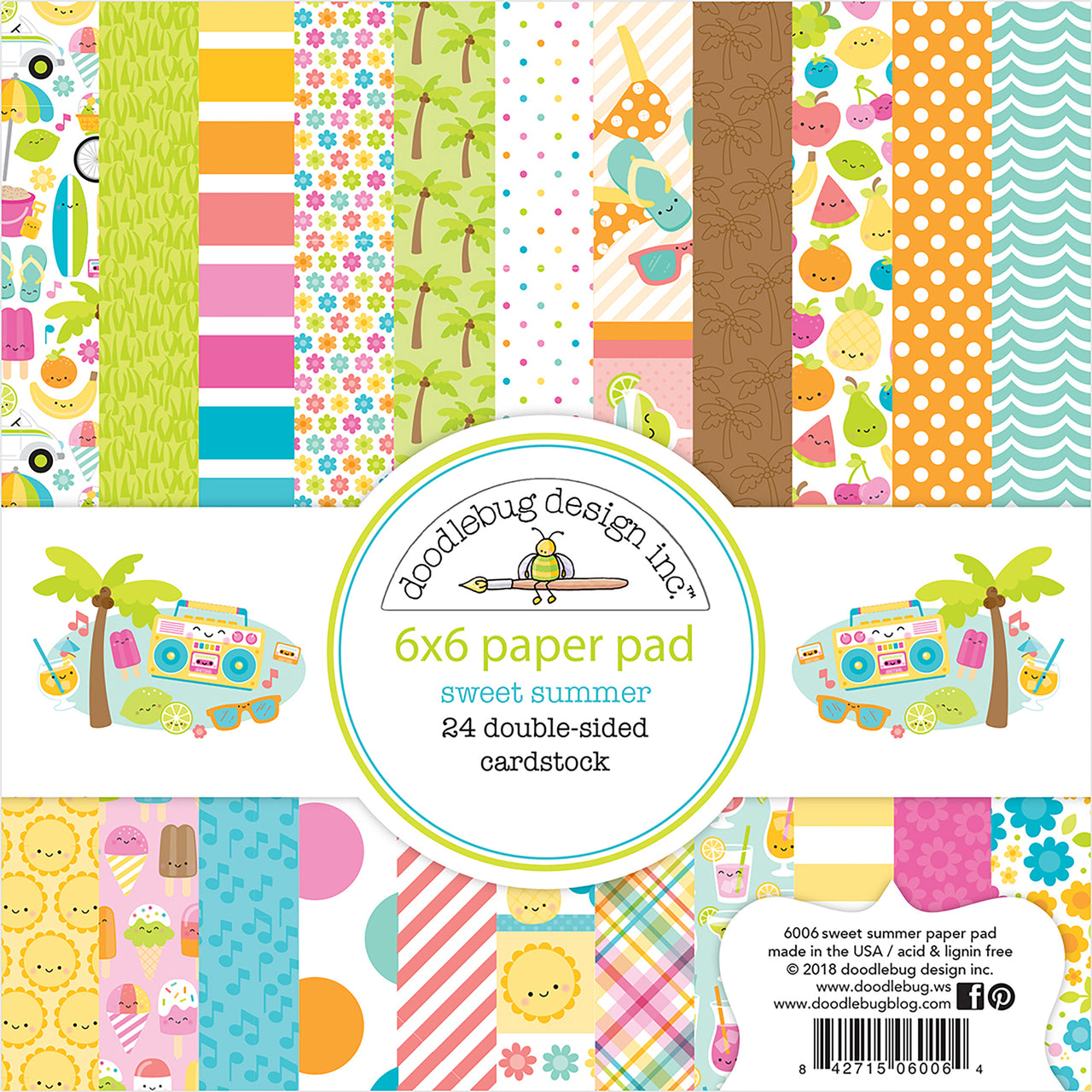 Doodlebug Double-Sided Paper Pad 6"X6" 24/Pkg - Sweet Summer, 12 Designs/2 Each