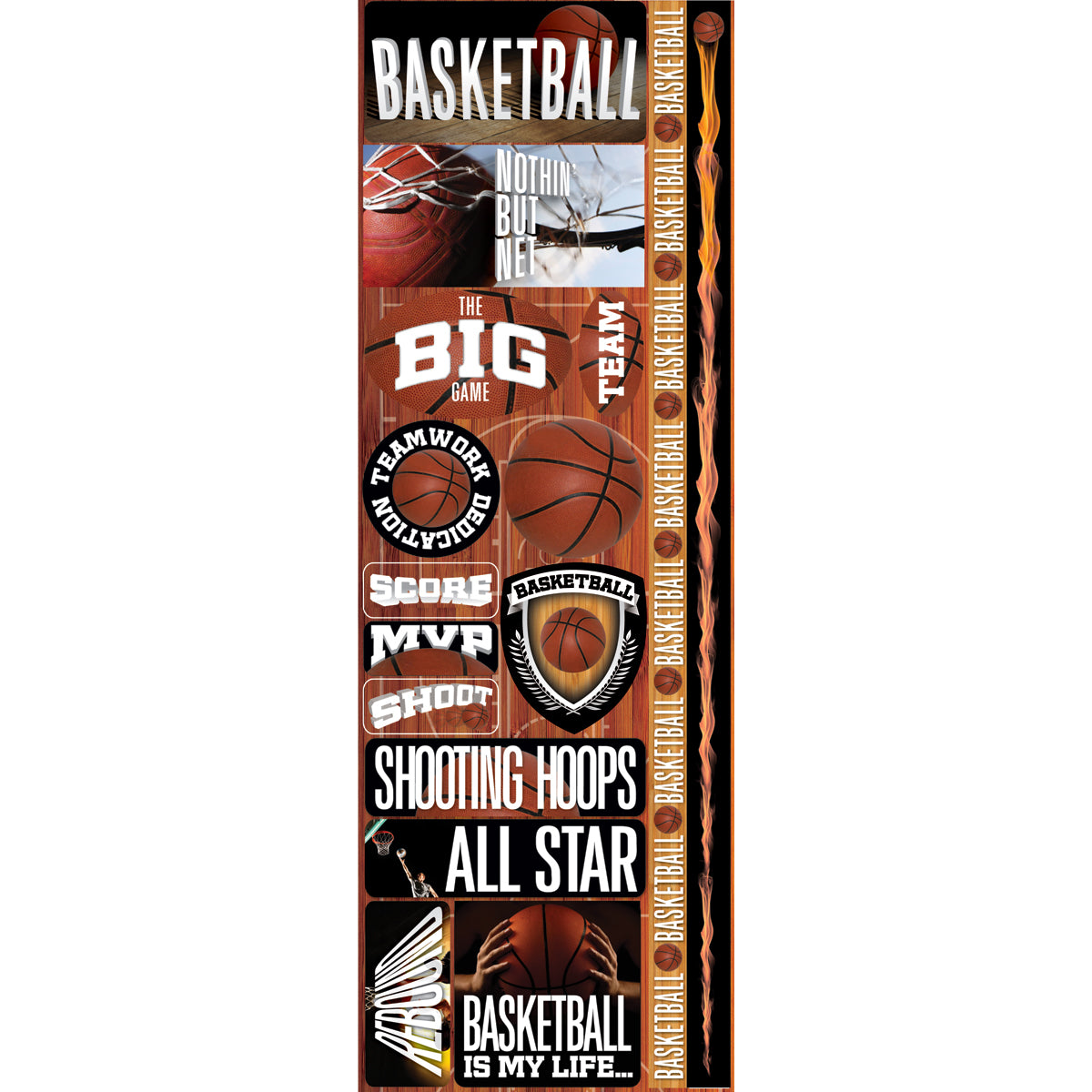 Reminisce Real Sports Cardstock Stickers 4.25"X13" - Basketball Combo