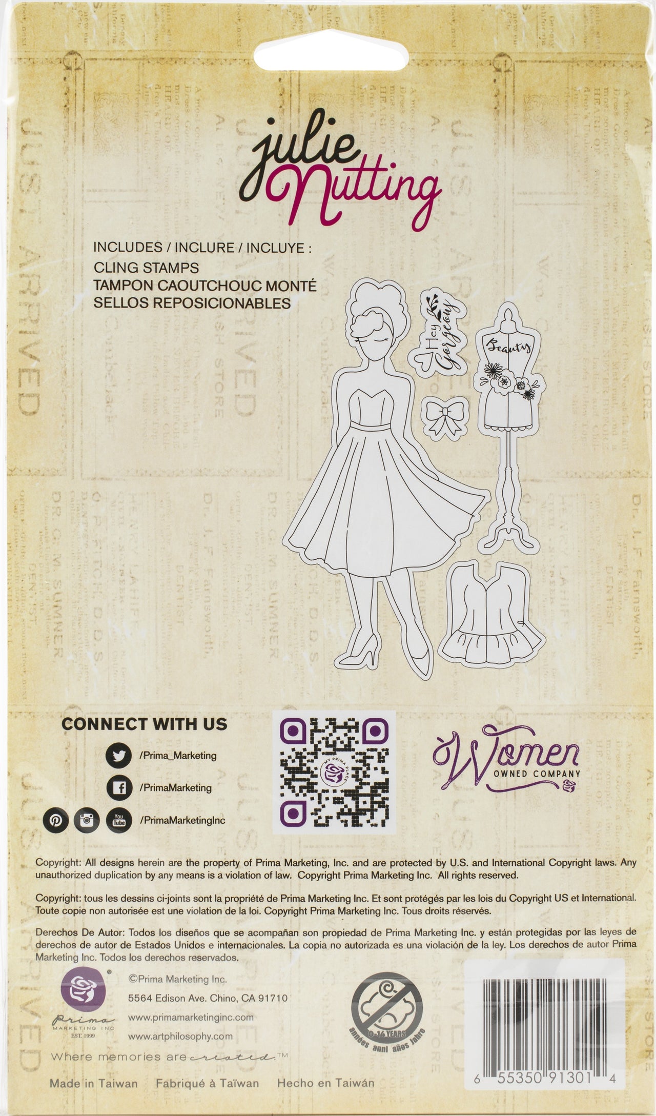 Prima Marketing Julie Nutting Mixed Media Cling Rubber Stamp - Kelly