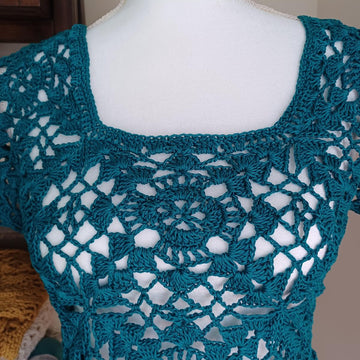 Teal Crochet Lace Top