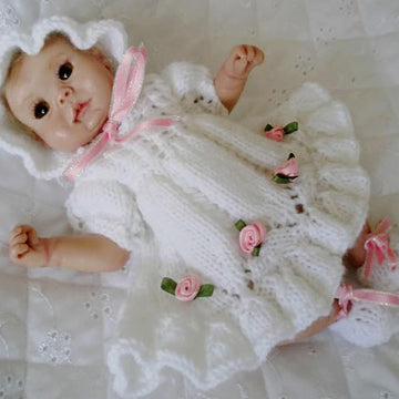 Knitting pattern for Dolls 7 - 8 inch, Dress, Bonnet, panties & shoes