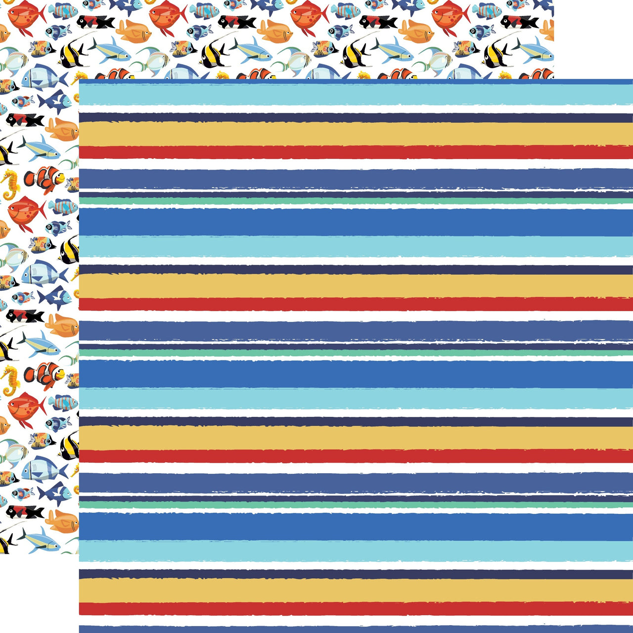 Echo Park Paper Fish Are Friends Double-Sided Cardstock 12"X12" 25/Pkg - Sea Stripes