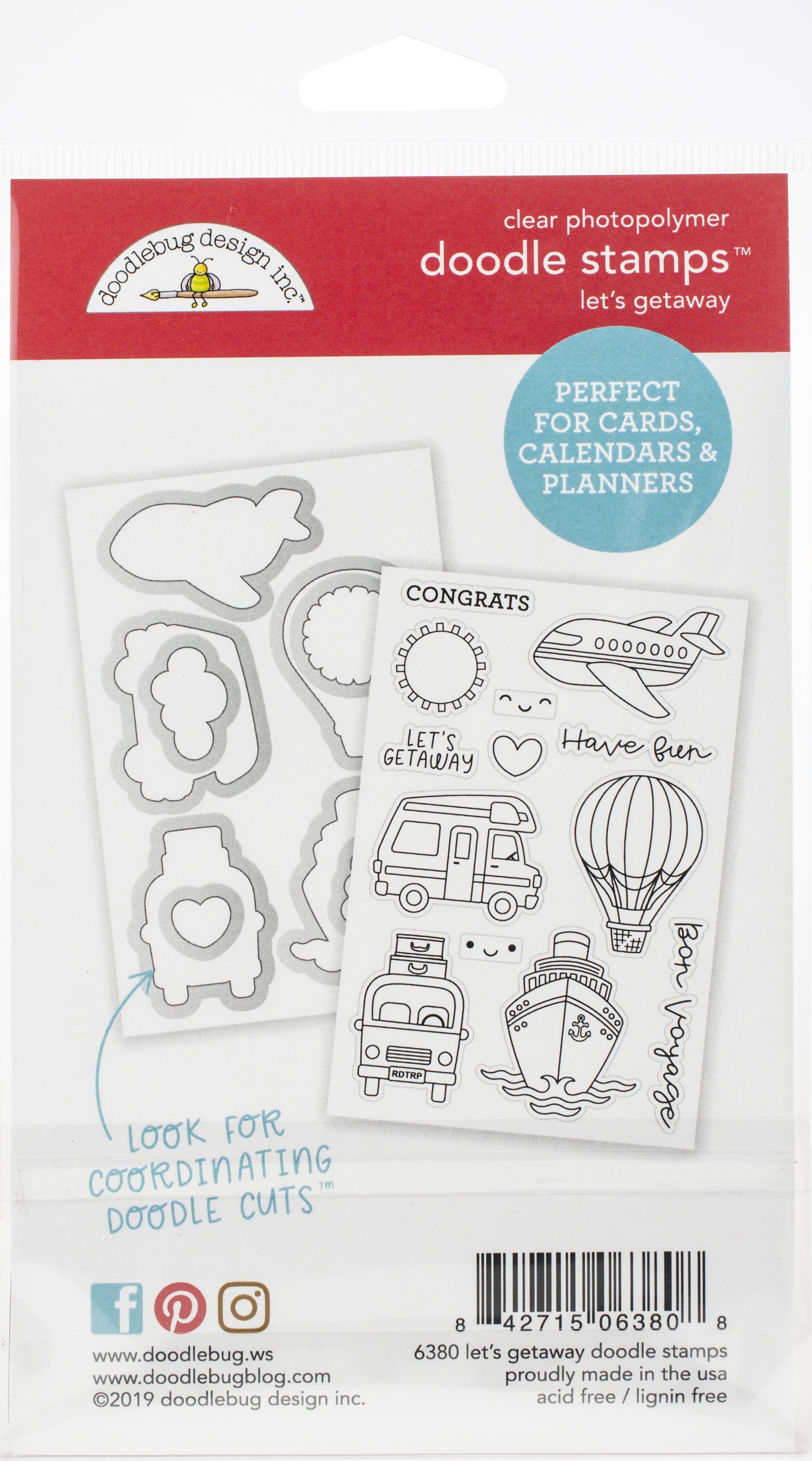 Doodlebug Clear Doodle Stamps - Let's Getaway, I Heart Travel