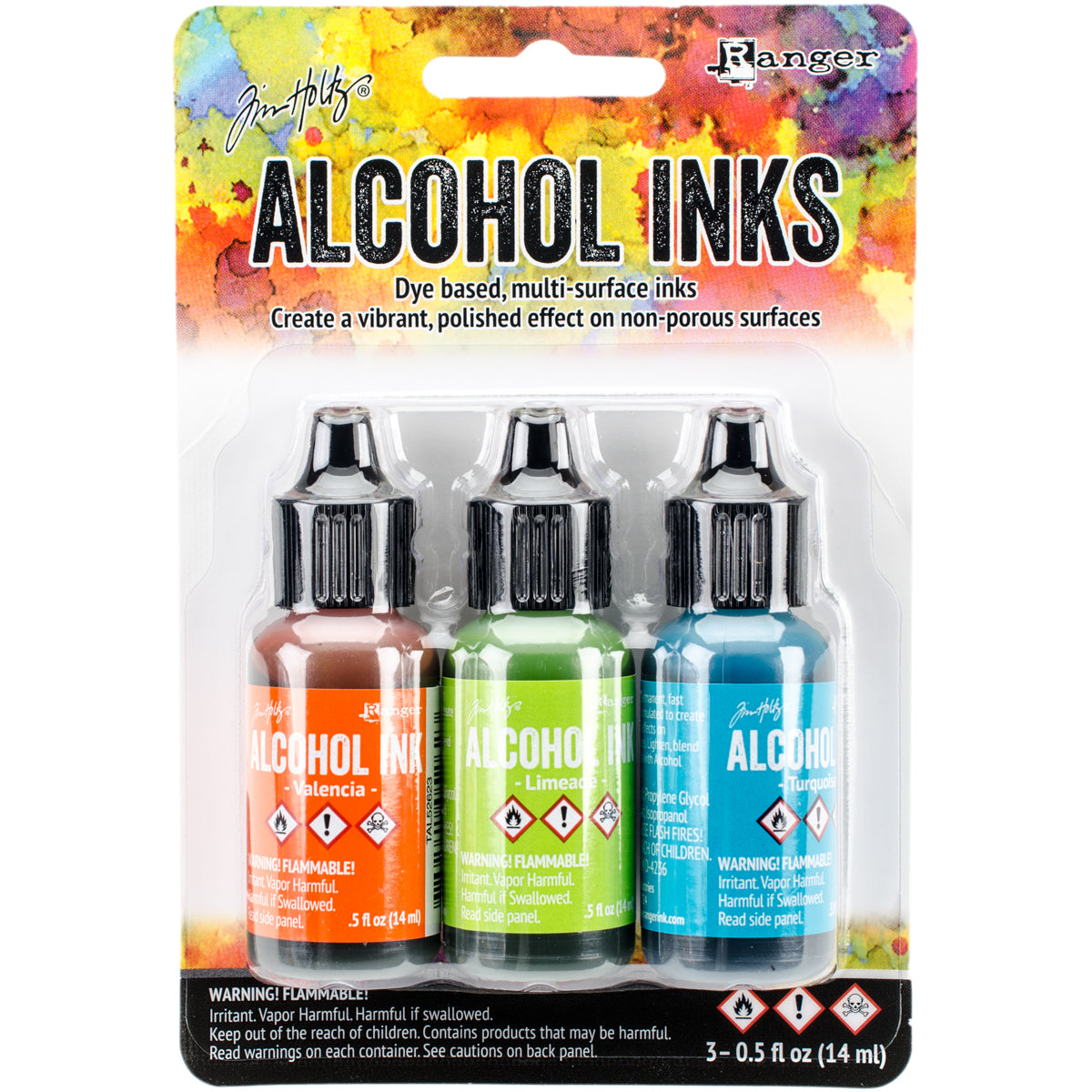 Ranger Tim Holtz Alcohol Ink .5oz 3/Pkg - Spring Break-Valencia/Limeade/Turquoise