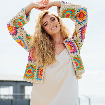Mandala Cropped Granny Square Cardigan