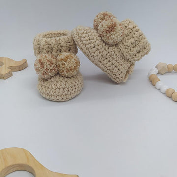 Baby Cuffed Pompom Booties