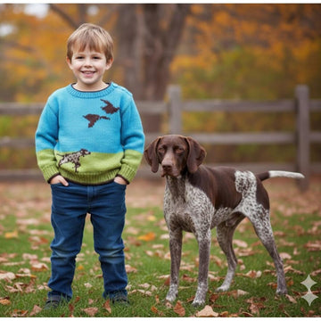 Pointer dog sweater, hat, mittens and toys
