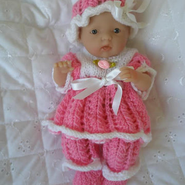 Berenguer Dolls clothes knitting pattern, Dress, Hat and Shoes