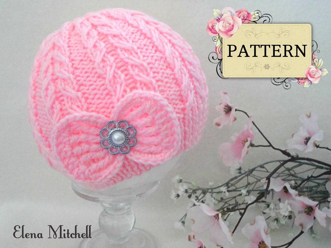 Knitted Baby Girl Hat with Crochet Bow by Elena Mitchell