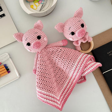 Pig Baby Lovey Blanket & Rattle Crochet Pattern PDF – Cute Stuffed Toy Tutorial