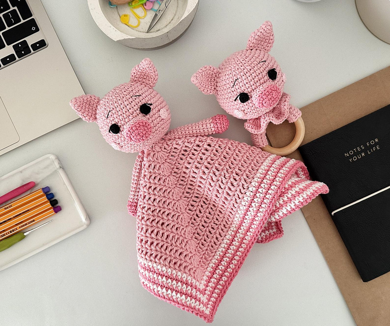 Pig Baby Lovey Blanket & Rattle Crochet Pattern PDF – Cute Stuffed Toy Tutorial