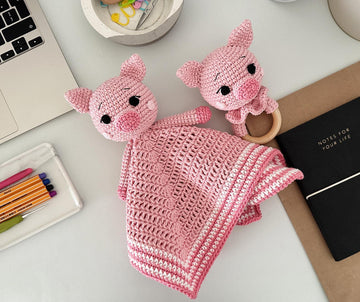Pig Baby Lovey Blanket & Rattle Crochet Pattern PDF – Cute Stuffed Toy Tutorial