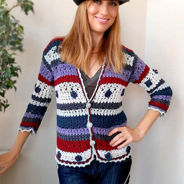 Boho Crochet  Striped Baggy Cardigan