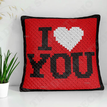 I LOVE YOU 14" Pillow Mini C2C Diagonal Crochet Pattern