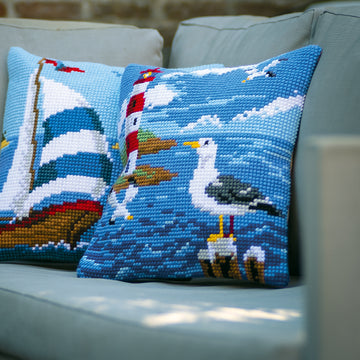 Vervaco Lighthouse & Seagull Cushion Cross Stitch Kit - 40cm x 40cm