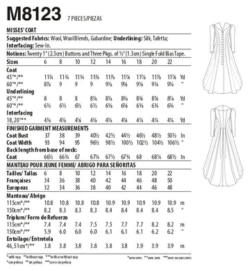 McCall's Misses' Coat M8123 - Sewing Pattern