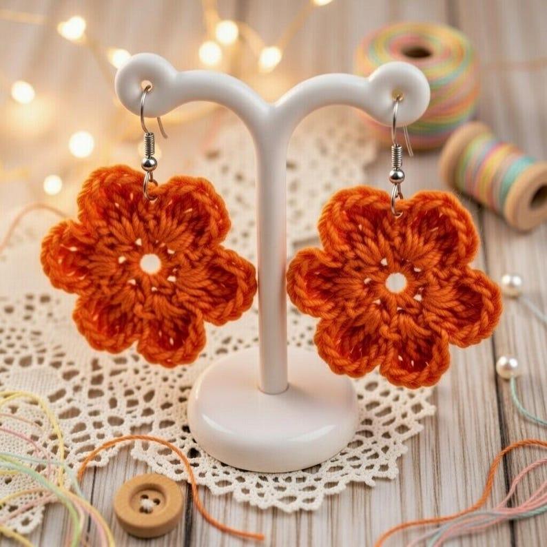 Crochet Flower Earrings Pattern – Floral Hoop Jewelry PDF + Video Tutorial