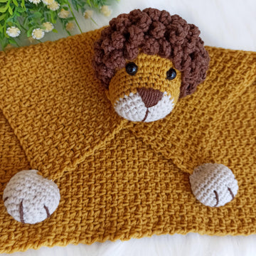 Crochet lion security blanket, crochet baby lovey pattern