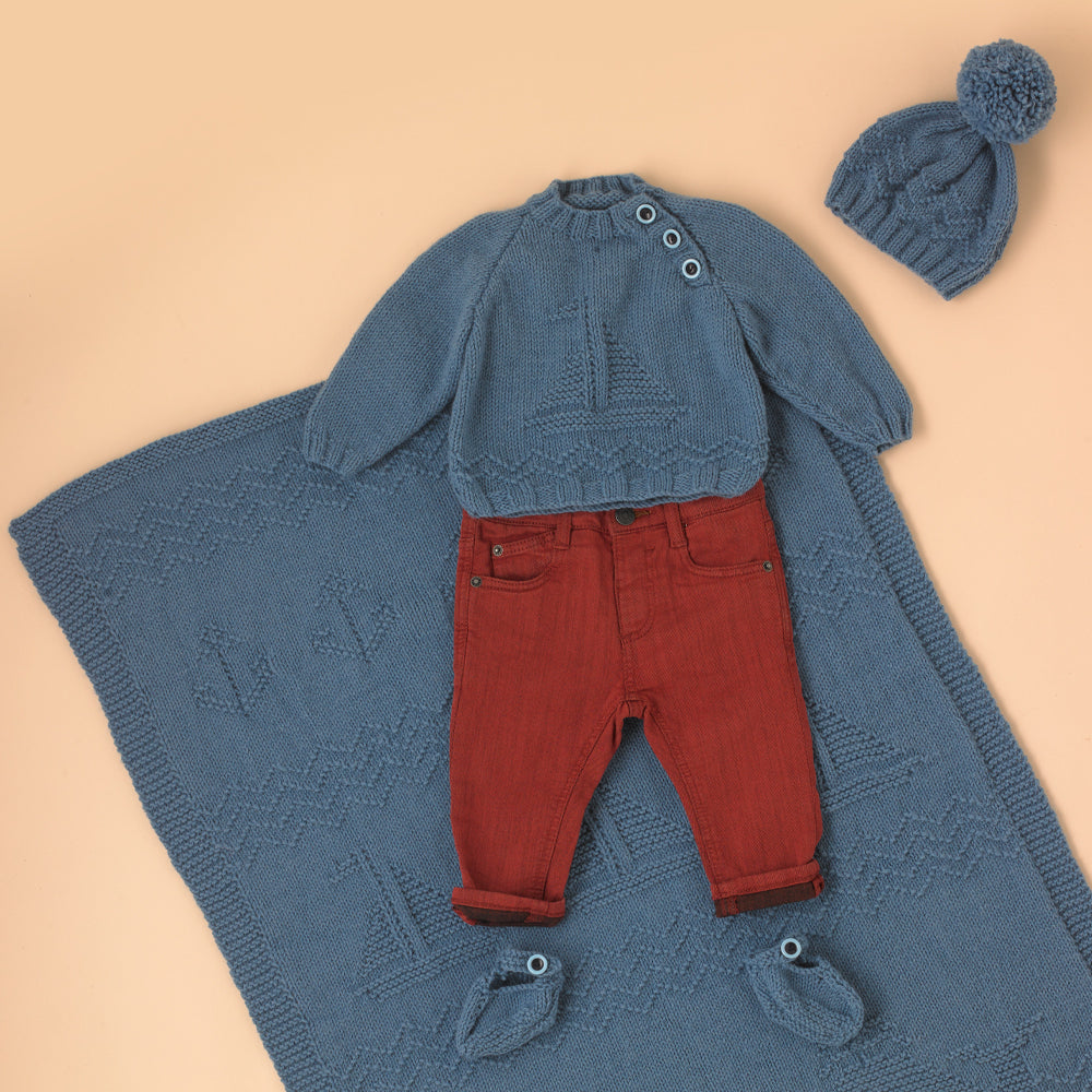Seaside Collection - Top, Hat and Blanket Layette Knitting Pattern for Kids in Paintbox Yarns Baby DK - Free Downloadable PDF