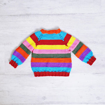 Baby Rainbow stripe top down jumper PDF knitting pattern, 0-2 years