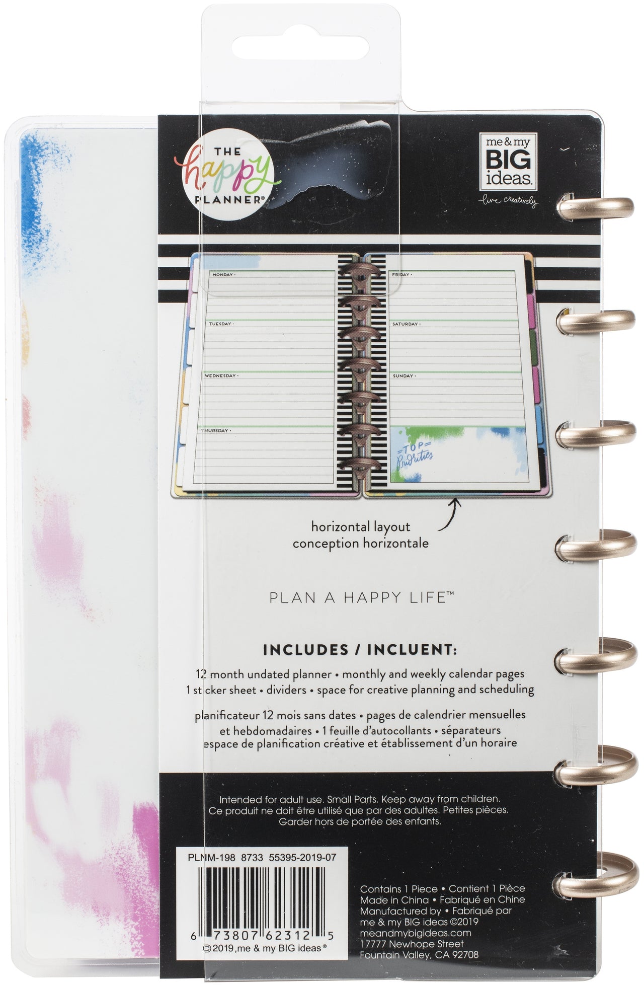 Happy Planner 12-Month Undated Mini Planner 7"X4.625" - Brushy Brights, 12 Month U