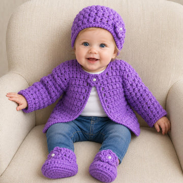 Beth Baby Cardigan Hat and Booties Set