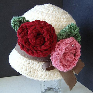 563 CROCHET cloche hat with roses, baby to women sizes