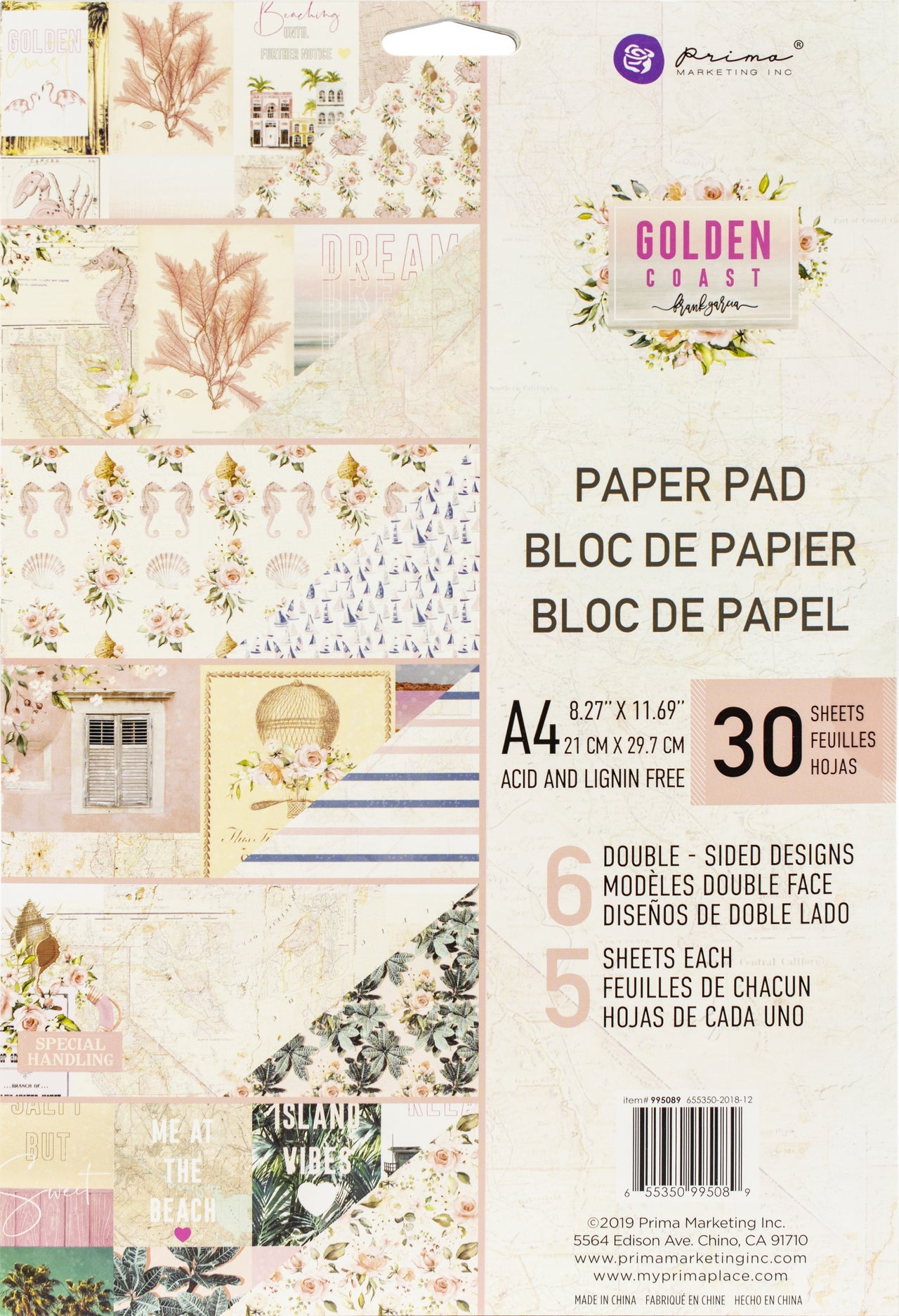 Prima Marketing Double-Sided Paper Pad A4 30/Pkg - Golden Coast, 6 Designs/5 Each