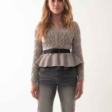 Cable Knit Cardigan Elegant Peplum Sweater