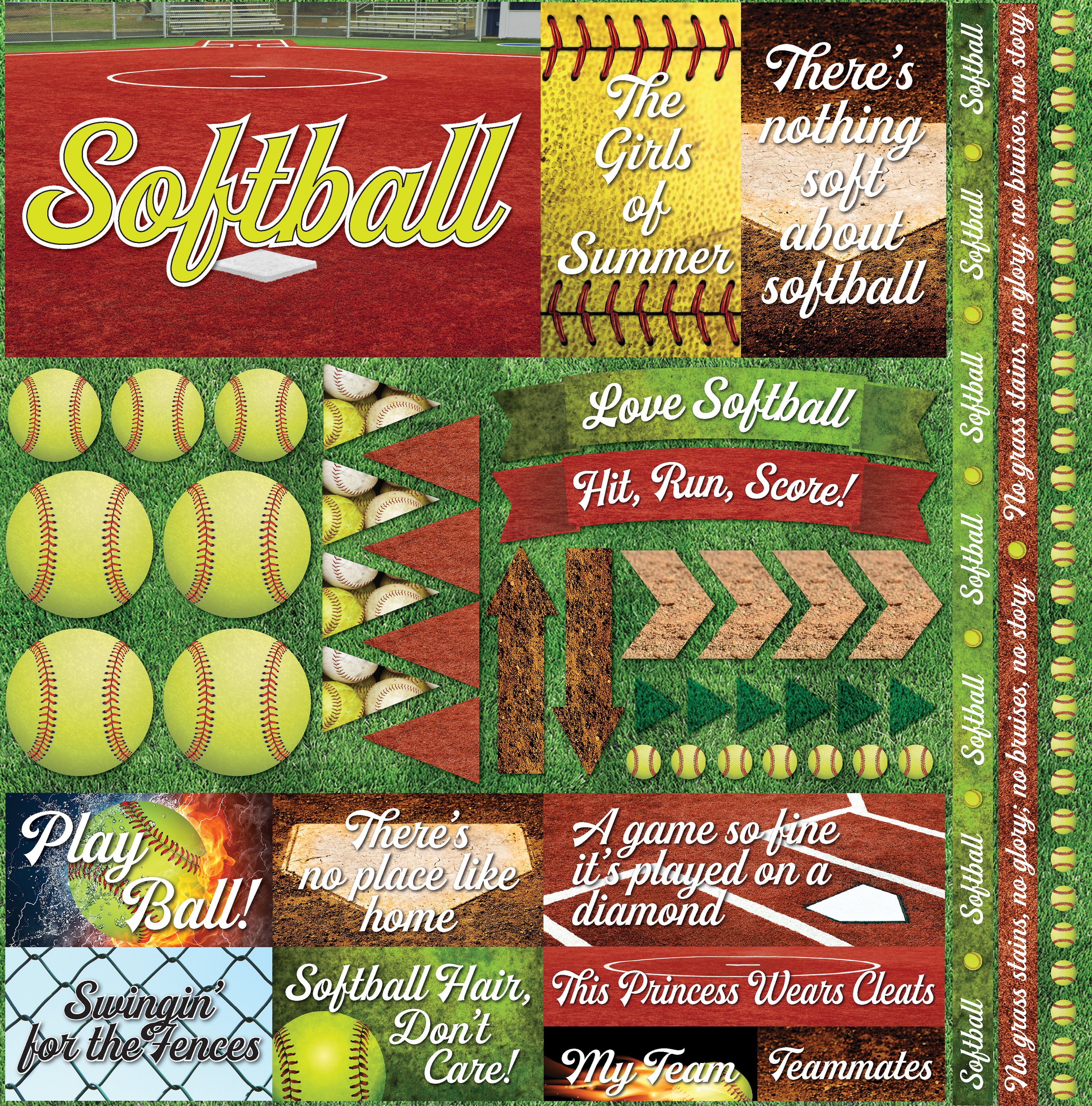 Reminisce Elements Cardstock Stickers 12"X12" - Softball 2