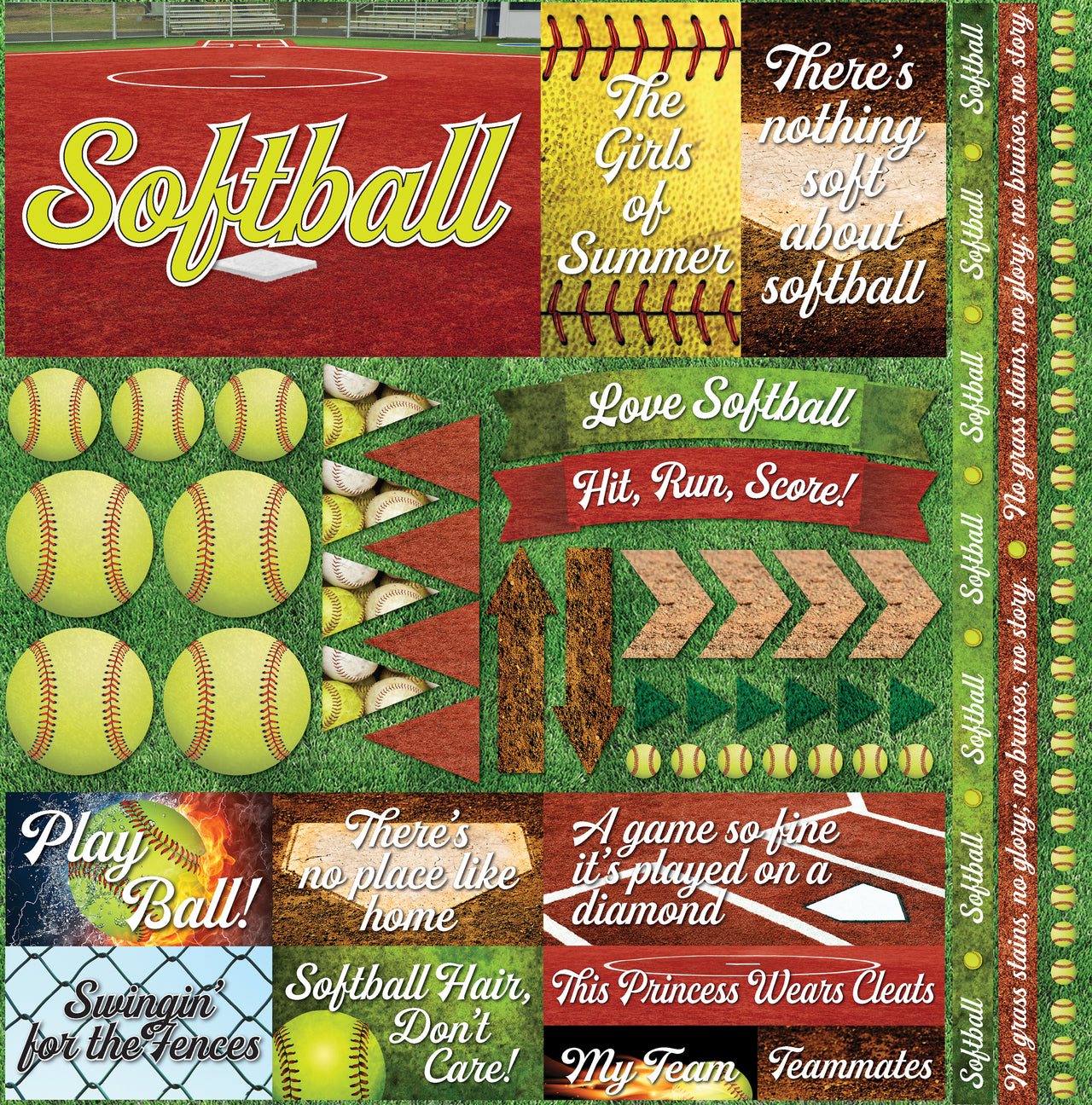 Reminisce Elements Cardstock Stickers 12"X12" - Softball 2