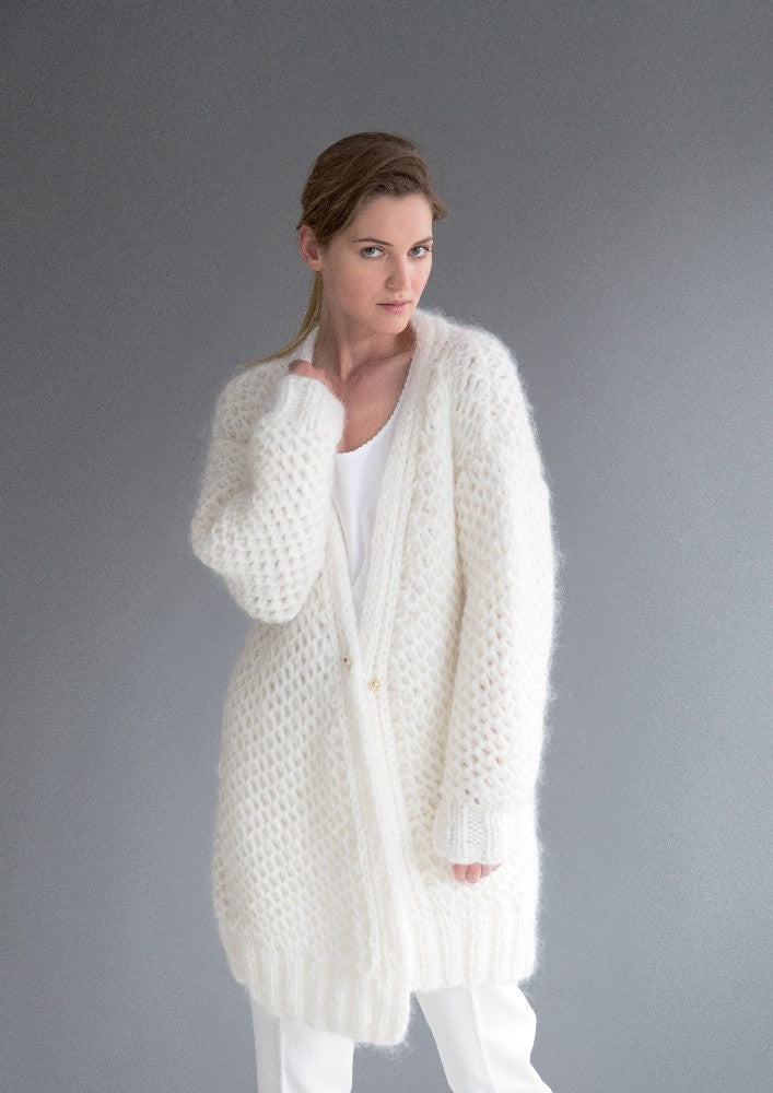 Brioche Cardigan in Rico Fashion Big Mohair Super Chunky and Essentials Mohair - 385 - Leaflet