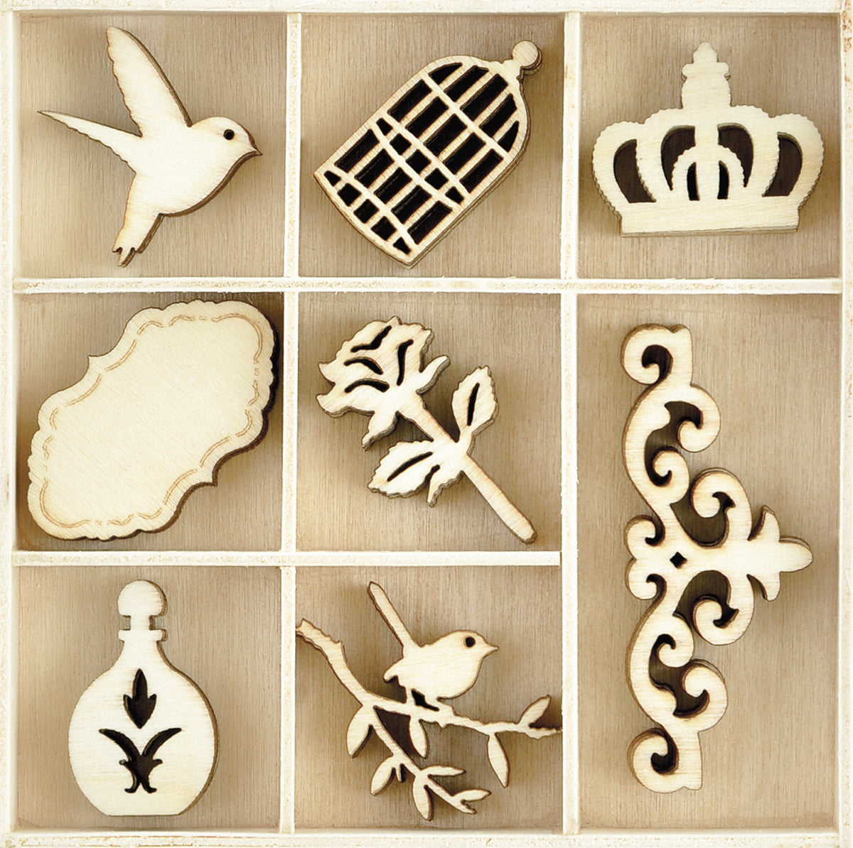 Kaisercraft Wood Mini Themed Embellishments - Pretty, 40/Pkg