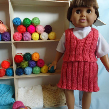 Yarn Shop Ladies with Basket and Afghan - Knitting Patterns fit American Girl and other 18-Inch Dolls