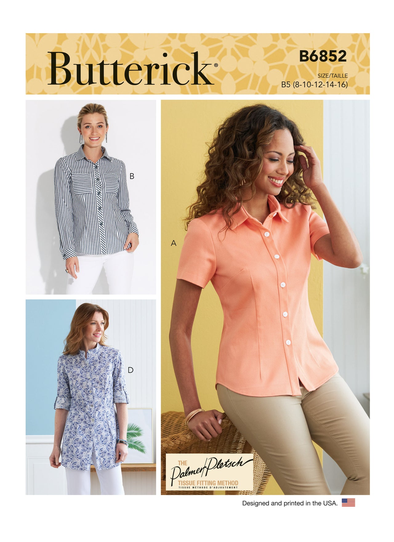 Butterick Misses' Button-Down Shorts With Collar, Sleeve & Hem Variations B6852 - Sewing Pattern
