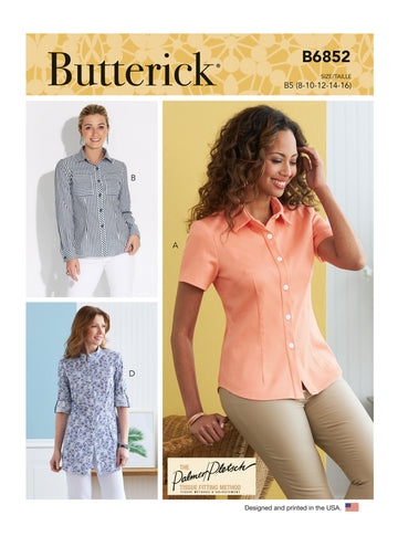 Butterick Misses' Button-Down Shorts With Collar, Sleeve & Hem Variations B6852 - Sewing Pattern