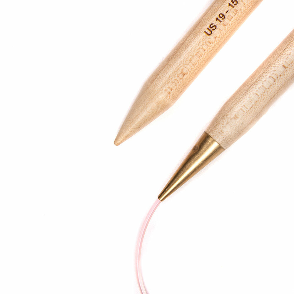 Loopy Mango Maple Wood & Brass Fixed Circular Knitting Needles 80cm (32in) (1 Pair)